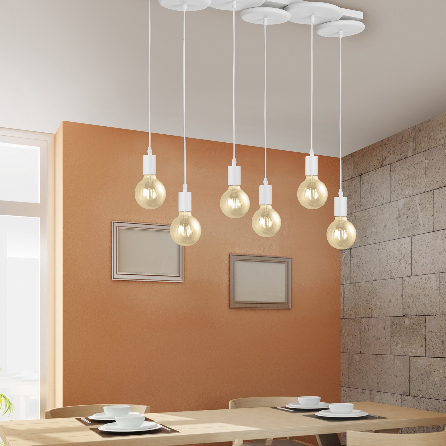78,95 € Free Shipping | Hanging lamp Trio Discus 150×93 cm. Metal casting. White Color