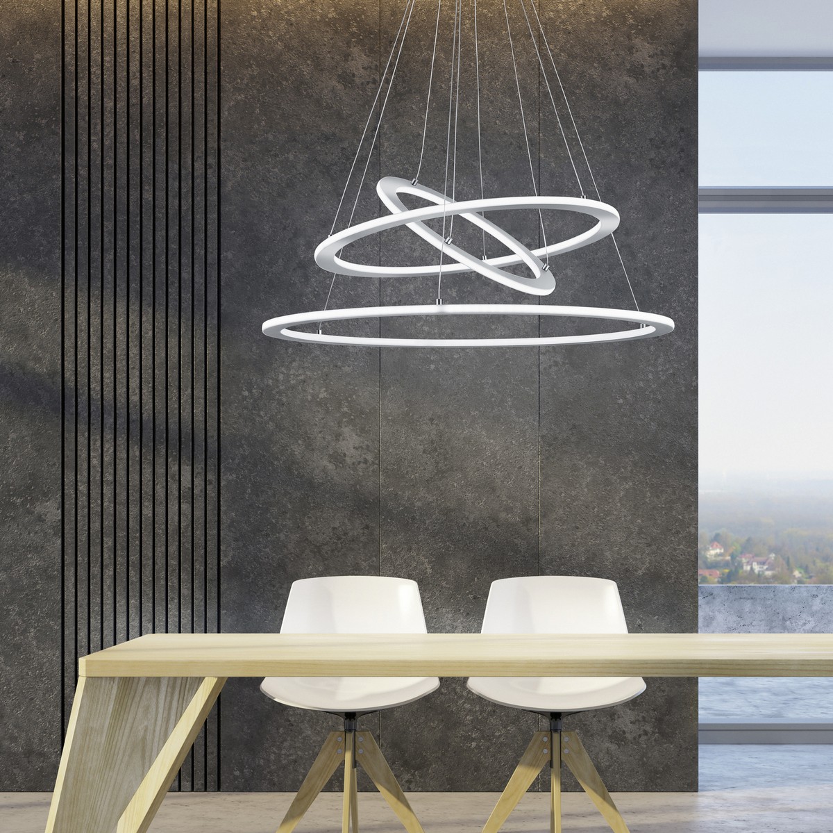 383,95 € Envio grátis | Lâmpada pendurada Trio Durban 75W 3000K Luz quente. Ø 80 cm. LED integrado Metais. Cor níquel mate