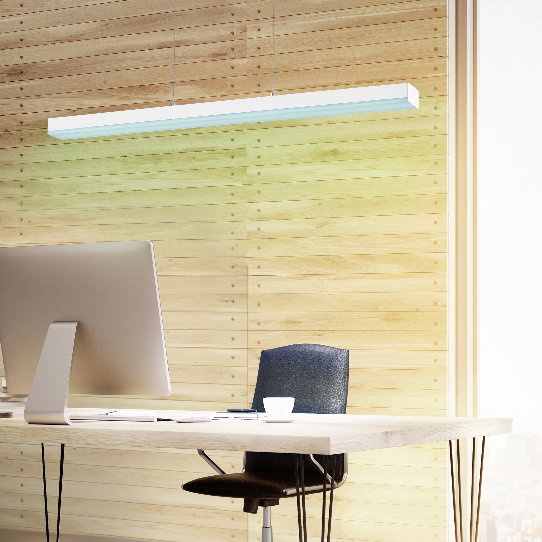 137,95 € Free Shipping | Hanging lamp Trio Livaro 20W 150×100 cm. Dimmable multicolor RGBW LED. Remote control. WiZ Compatible Metal casting. White Color