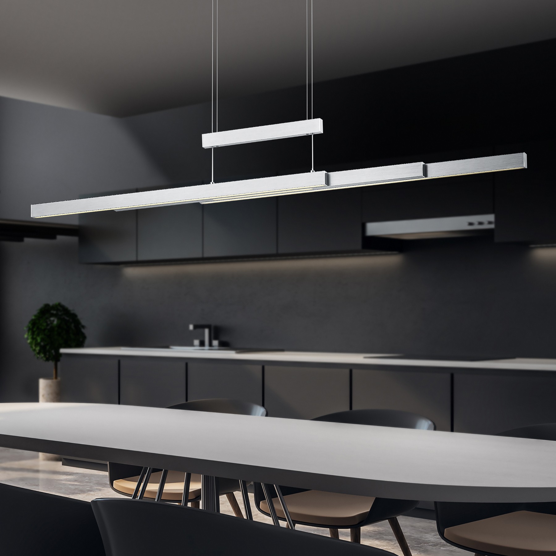 322,95 € Envio grátis | Lâmpada pendurada Trio Trajan 42W 151×150 cm. Altura ajustável. LED RGBW multicolorido integrado. Função de toque Metais. Cor níquel mate