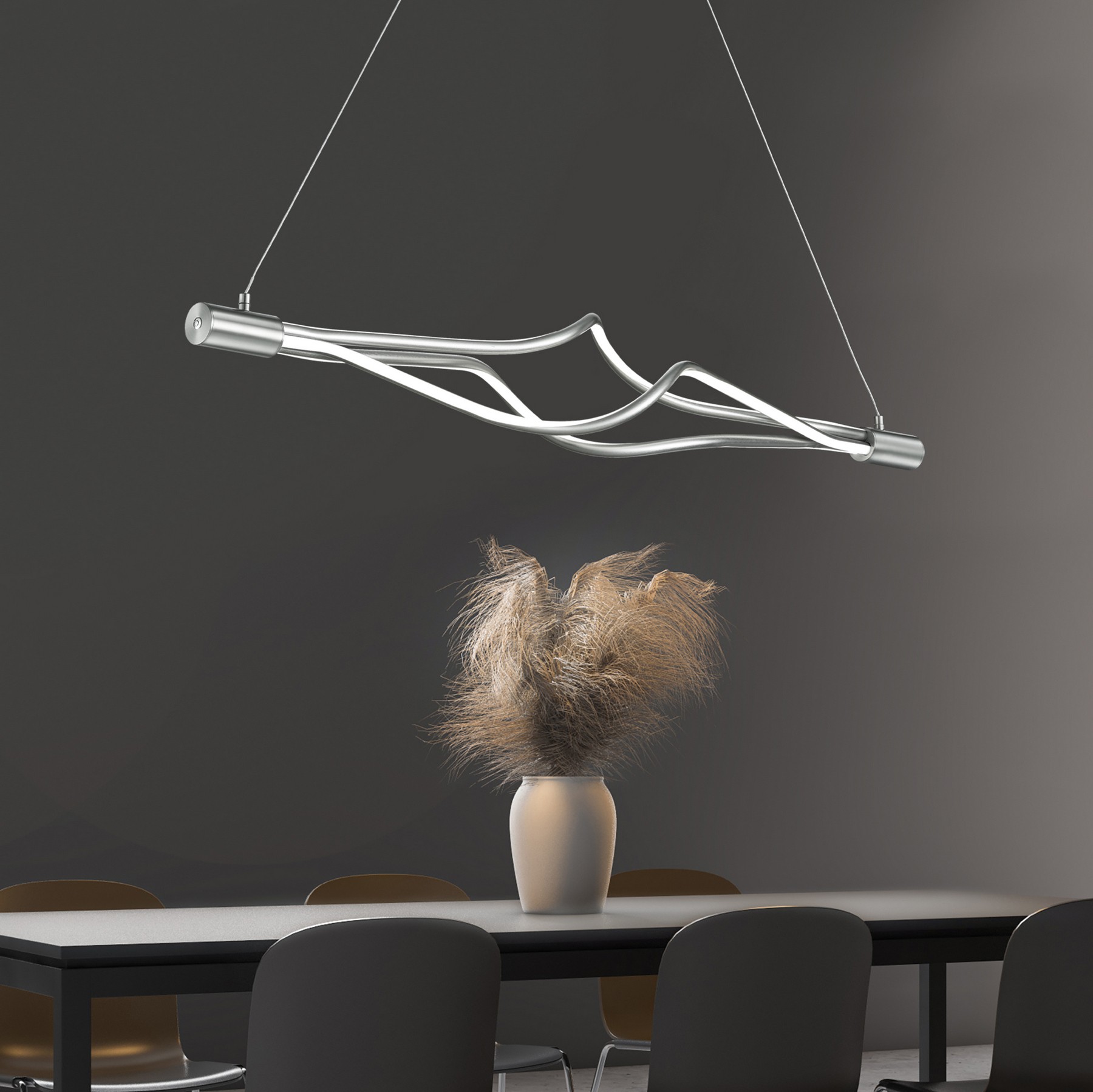 113,95 € Бесплатная доставка | Подвесной светильник Trio Loop 9W 150×117 cm. Белый светодиод с регулируемой цветовой температурой. сенсорная функция Металл. Матовый никель Цвет
