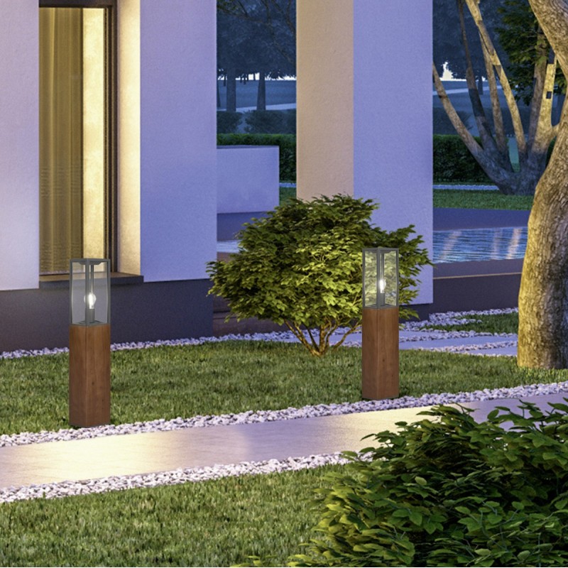 132,95 € Free Shipping | Luminous beacon Trio Garonne 14×14 cm. Vertical pole luminaire Terrace and garden. Modern Style. Wood. Brown Color