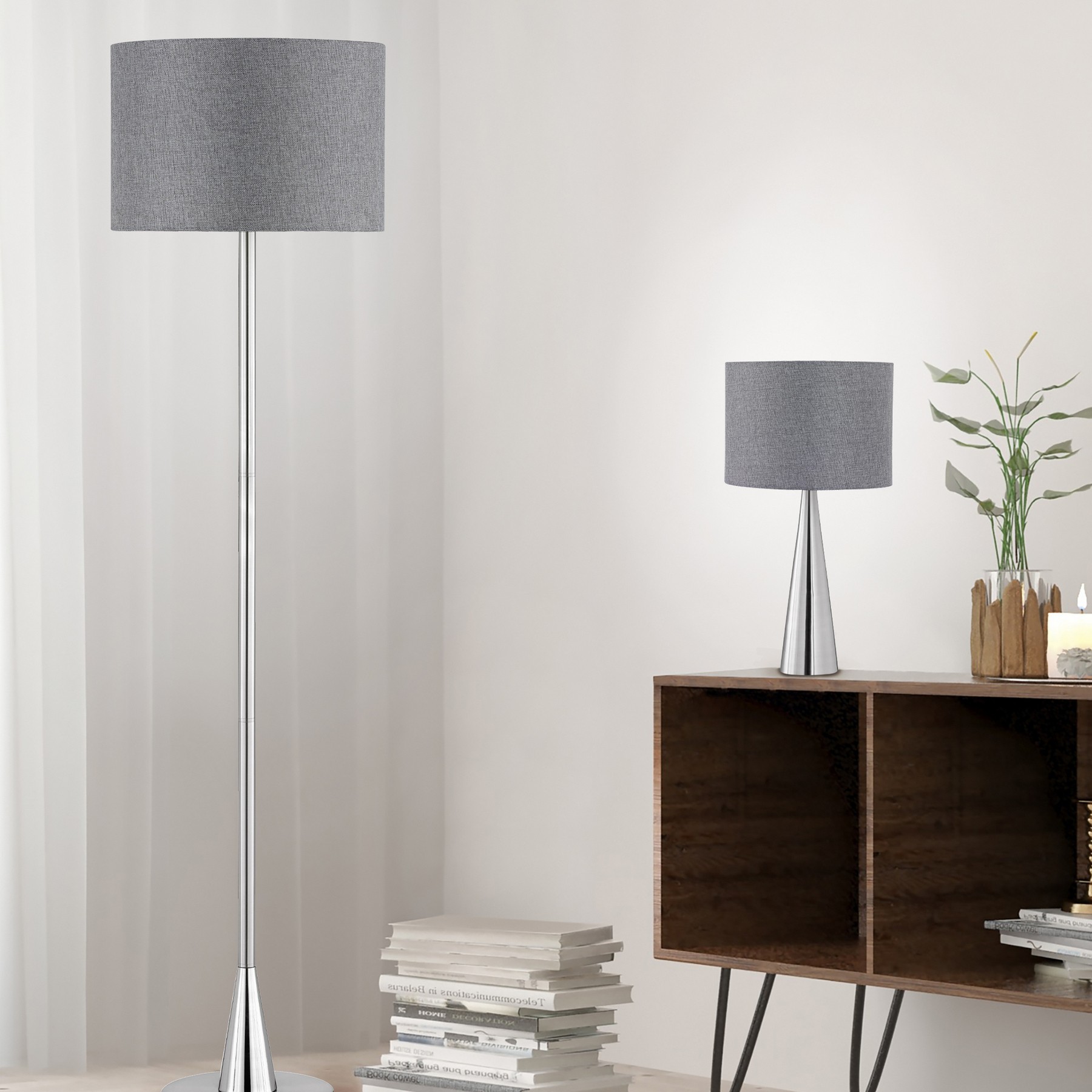 85,95 € Envio grátis | Luminária de piso Trio Cosinus Ø 40 cm. Metais. Cor níquel mate