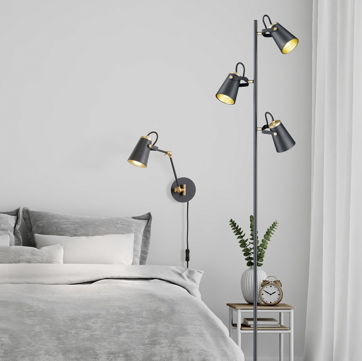 106,95 € Envio grátis | Luminária de piso Trio Edward 160×38 cm. Metais. Cor preto