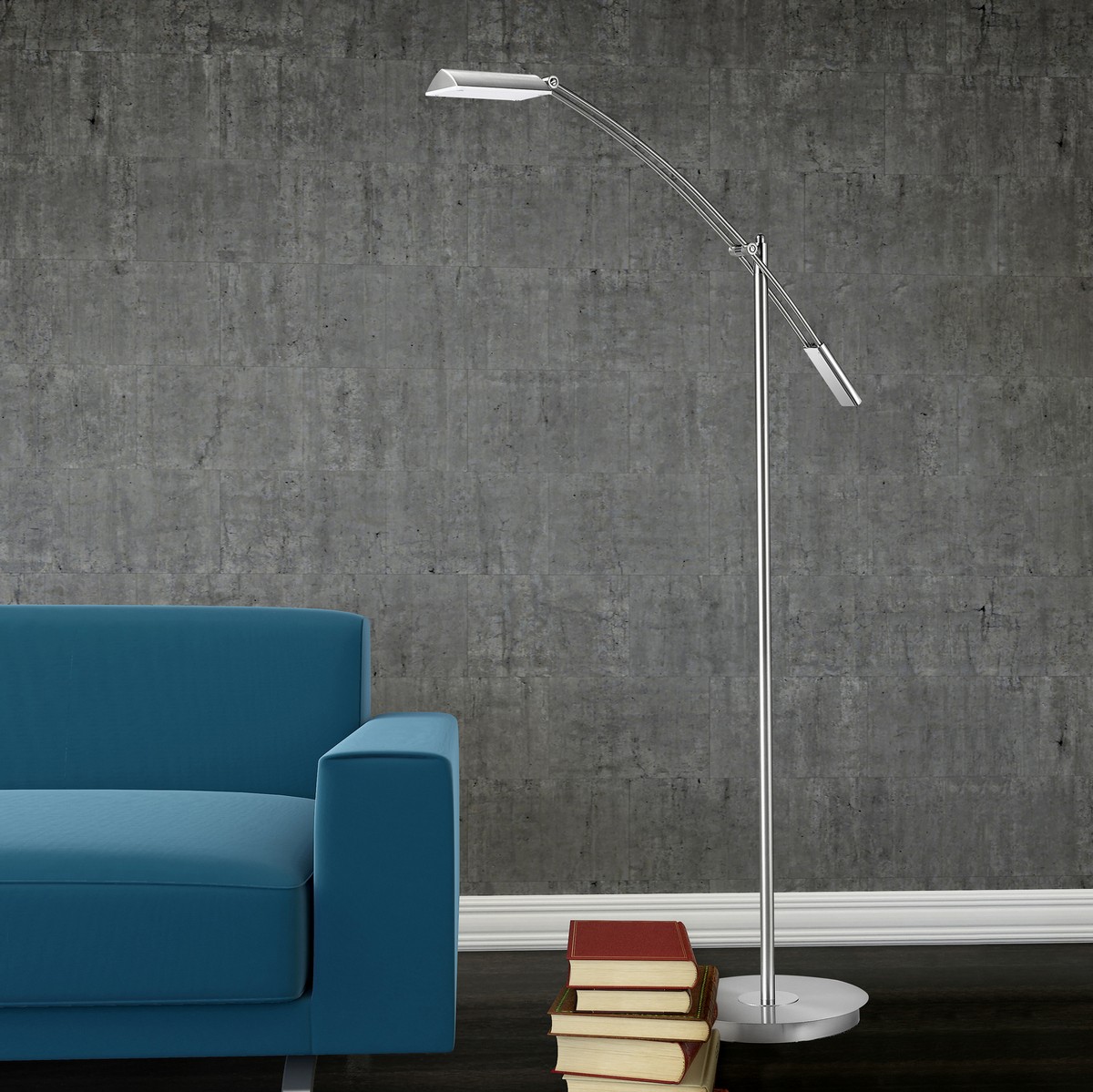 186,95 € Free Shipping | Floor lamp Trio Verona 12W 3000K Warm light. 126×27 cm. Dimmable LED. Directional light Metal casting. Matt nickel Color