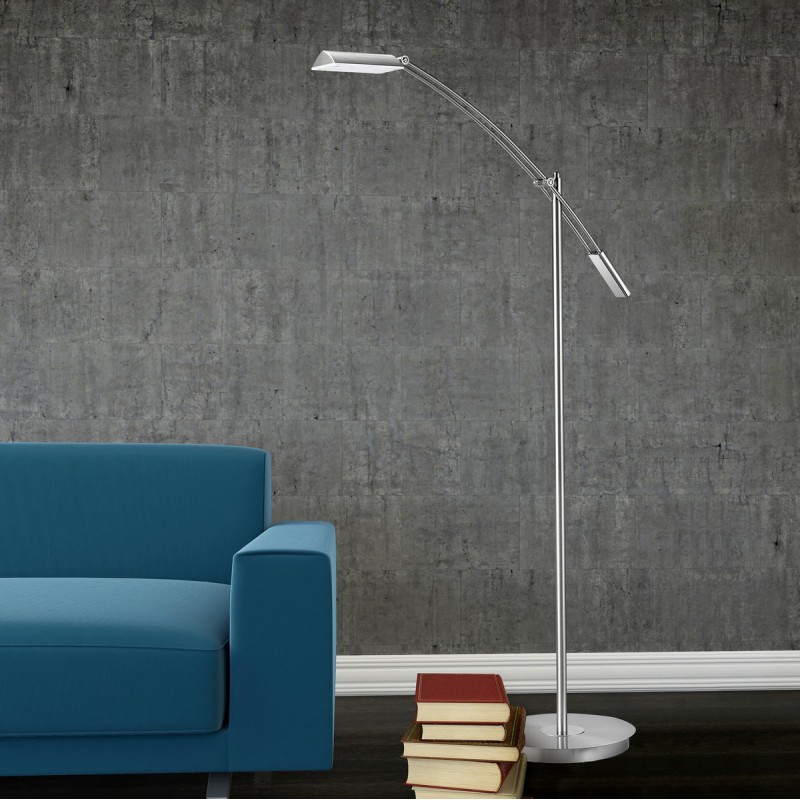 183,95 € Free Shipping | Floor lamp Trio Verona 12W 3000K Warm light. 126×27 cm. Dimmable LED. Directional light Living room and bedroom. Modern Style. Metal casting. Matt nickel Color