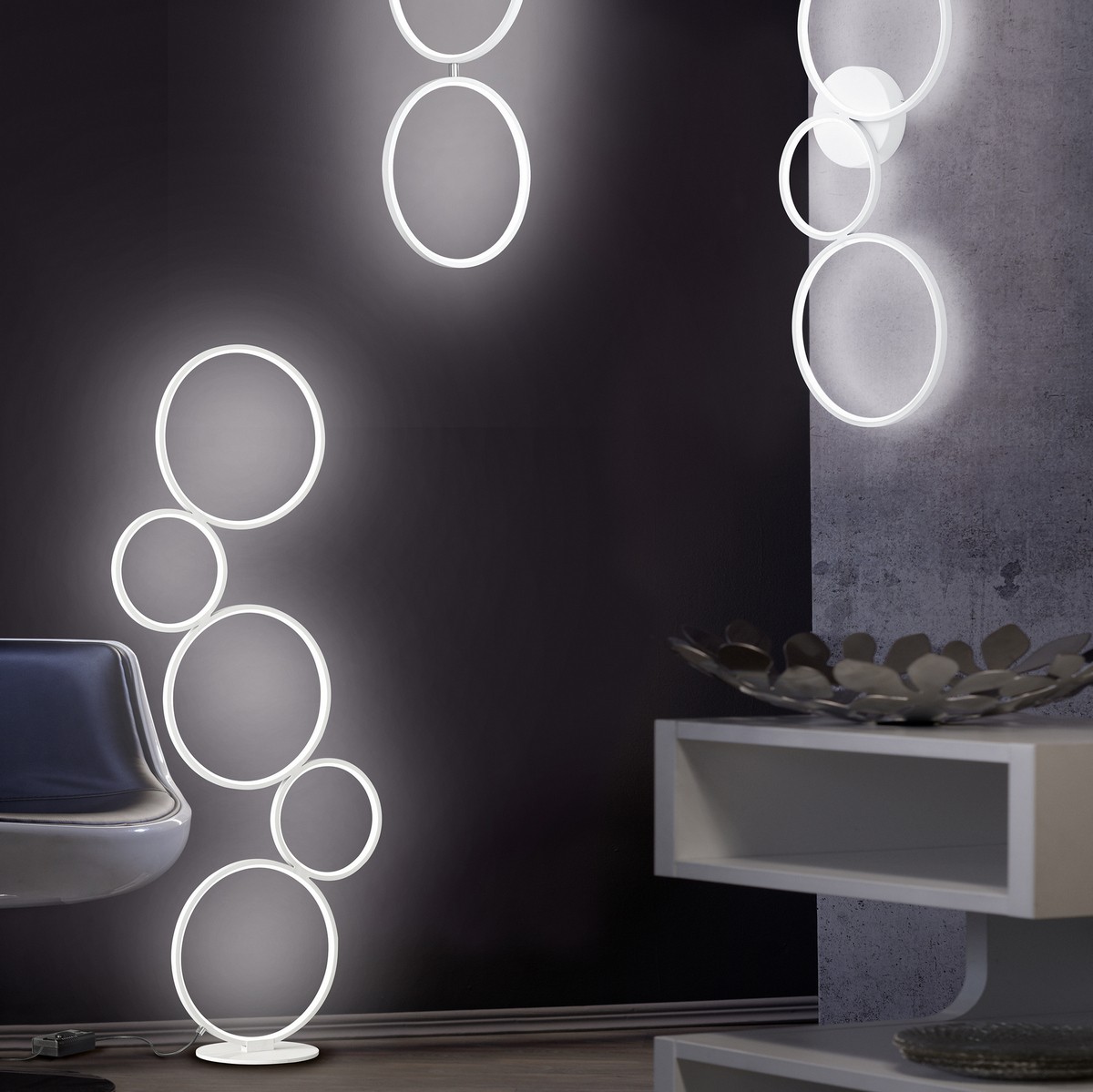197,95 € Kostenloser Versand | Stehlampe Trio Rondo 36W 3000K Warmes Licht. 115×47 cm. Dimmbare LED Metall. Weiß Farbe