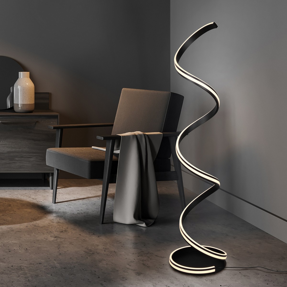 288,95 € 免费送货 | 落地灯 Trio Yara 34W Ø 35 cm. 可调节色温的白色 LED 金属. 黑色的 颜色