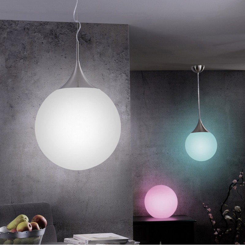97,95 € Free Shipping | Table lamp Trio Damian 11.5W Ø 30 cm. Dimmable multicolor RGBW LED. Remote control. WiZ Compatible Living room and bedroom. Modern Style. Glass. White Color