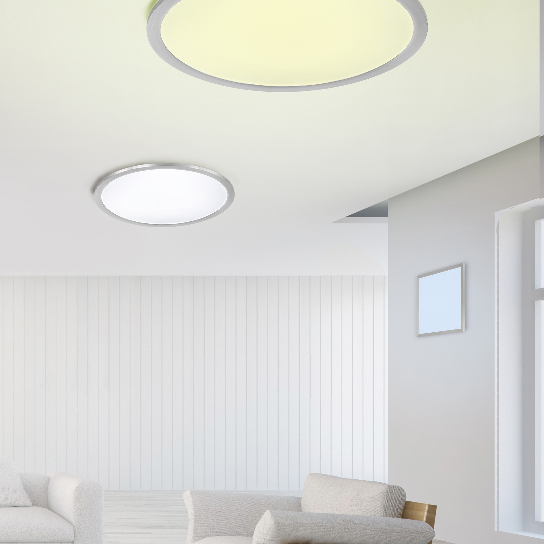 191,95 € Kostenloser Versand | Innendeckenleuchte Trio Griffin 20W Ø 40 cm. Dimmbare mehrfarbige RGBW-LED. Fernbedienung. WiZ-kompatibel Metall. Matt nickel Farbe