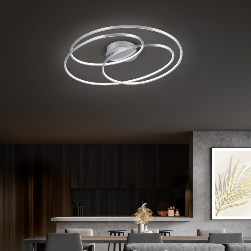 238,95 € Free Shipping | Indoor ceiling light Trio Gale 50W 3000K Warm light. 80×65 cm. Integrated LED Living room and bedroom. Modern Style. Metal casting. Matt nickel Color