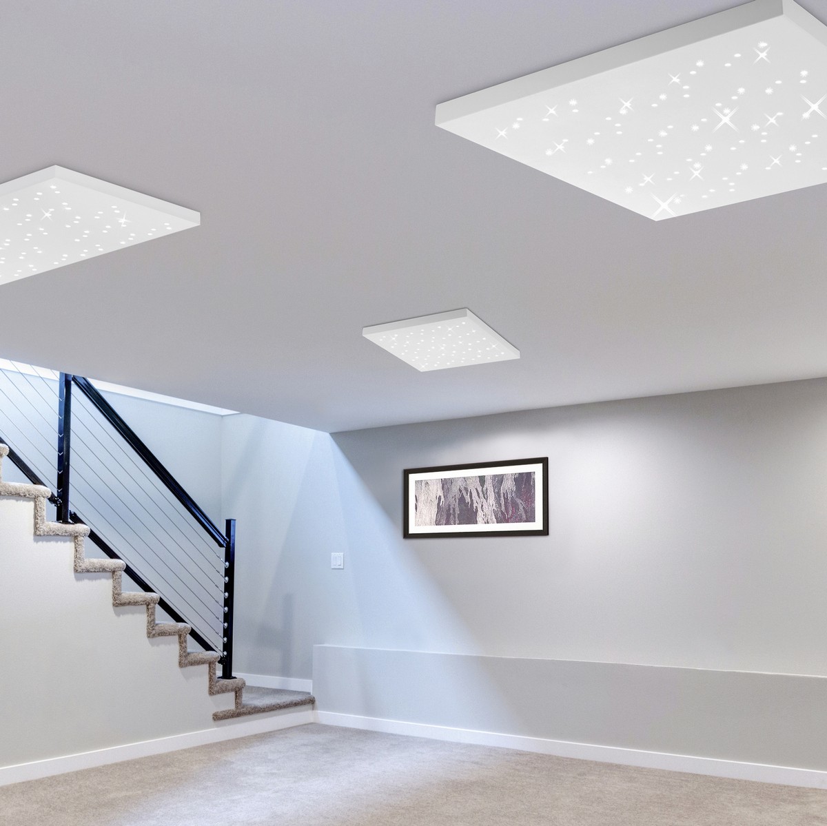 215,95 € Envio grátis | Luz de teto interna Trio Titus 36W 75×75 cm. LED RGBW multicolorido regulável. Controle remoto Metais. Cor branco