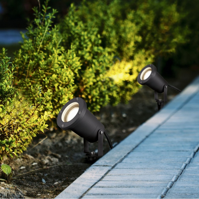 36,95 € Free Shipping | Flood and spotlight Trio Ubangi Ø 9 cm. Outdoor spotlight with spike for fixing to the ground Terrace and garden. Modern Style. Cast aluminum. Anthracite Color