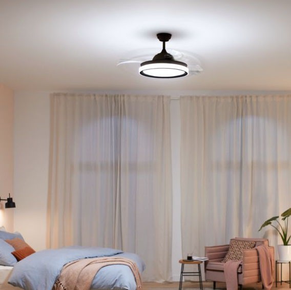 224,95 € Envío gratis | Ventilador de techo con luz Philips Bliss 63W Ø 51 cm. CC Motor de corriente continua Color negro