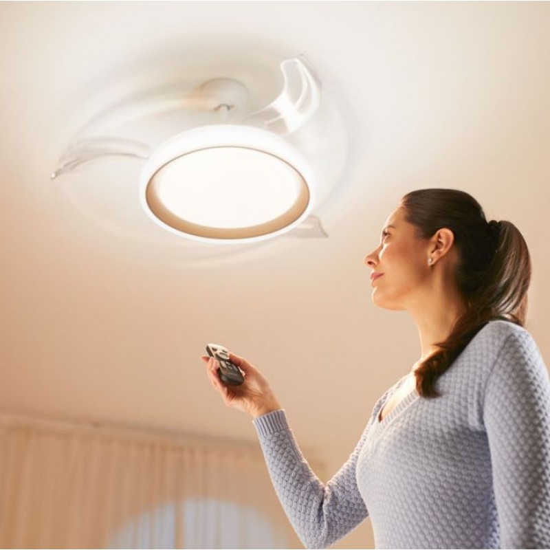 239,95 € Free Shipping | Ceiling fan with light Philips Bliss 63W Round Shape Ø 51 cm. DC Direct Current Motor Living room, dining room and office. Design Style. White and golden Color