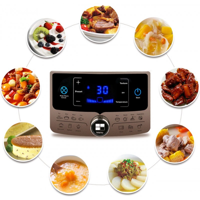 135,95 € Free Shipping | Kitchen appliance 1000W 35×34 cm. Multifunction pressure cooker. slow cooked 14 programmable functions. LED panel. 6 liters Stainless steel, Aluminum and PMMA. White Color