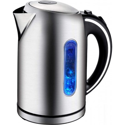 Küchengerät 2200W 24×22 cm. Wasserkocher mit LED-Beleuchtung. Trockenkochschutzsystem. 1,7 Liter Rostfreier Stahl. Silber Farbe