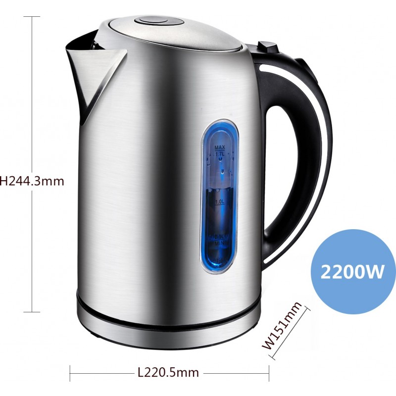 26,95 € Free Shipping | Kitchen appliance 2200W 24×22 cm. Electric kettle with LED lighting. Dry boil protection system. 1.7 liters Stainless steel. Silver Color