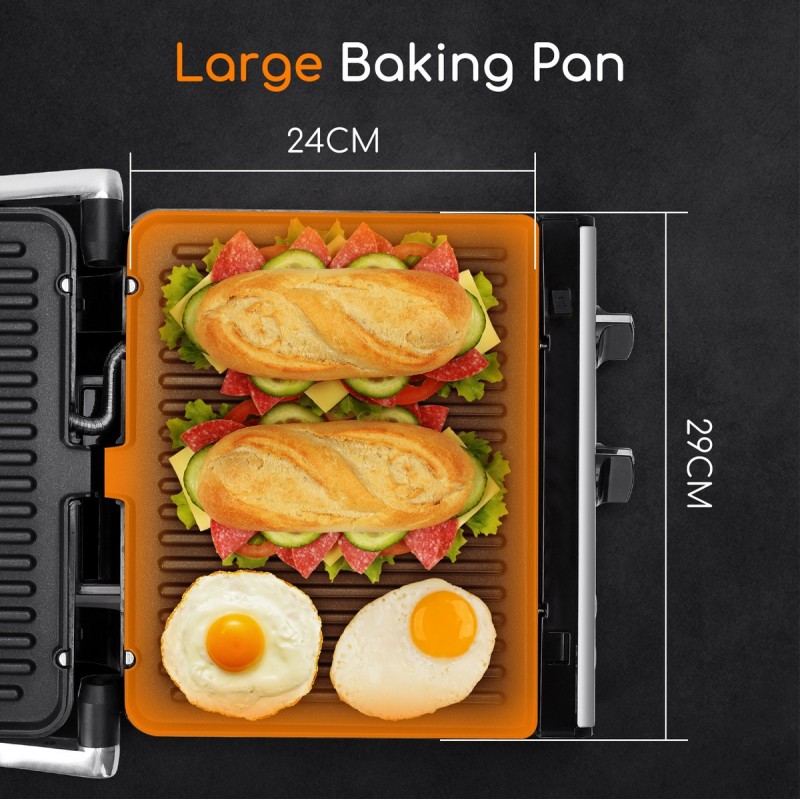 79,95 € Free Shipping | Kitchen appliance 2000W 35×35 cm. Grill grill with removable plates Stainless steel and Aluminum. Black and silver Color