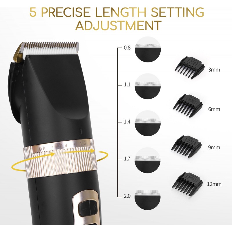 34,95 € Free Shipping | Personal care 8W 18×5 cm. Cordless rechargeable hair clipper. Ceramic and titanium blade. Led screen. 4 combs and guide ABS. Black Color