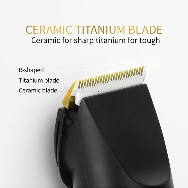 34,95 € Free Shipping | Personal care 8W 18×5 cm. Cordless rechargeable hair clipper. Ceramic and titanium blade. Led screen. 4 combs and guide ABS. Black Color