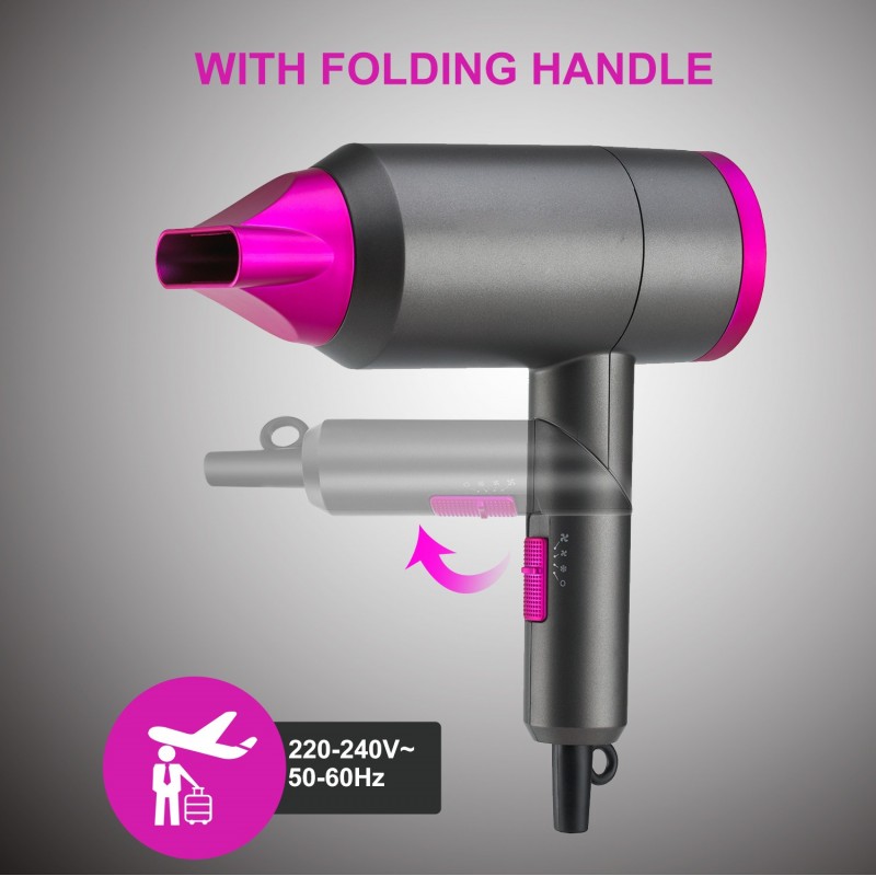 14,95 € Free Shipping | Personal care 1800W 24×19 cm. Hair dryer with folding handle. 2 speeds. 3 temperatures. Accessories included. perfect for travel ABS and Polycarbonate. Gray Color