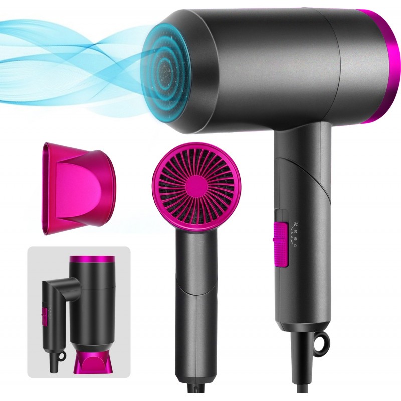 14,95 € Free Shipping | Personal care 1800W 24×19 cm. Hair dryer with folding handle. 2 speeds. 3 temperatures. Accessories included. perfect for travel ABS and Polycarbonate. Gray Color