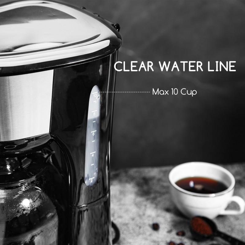 35,95 € Free Shipping | Kitchen appliance 1000W 34×28 cm. Coffee maker. Drip coffee machine with reusable filter. Anti-Drip System. 1.25 liters Stainless steel and PMMA. Black Color