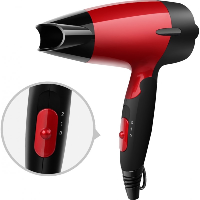 13,95 € Free Shipping | Personal care 1400W 23×14 cm. Portable travel hair dryer. Folding handle. 2 speeds. temperature setting ABS and Polycarbonate. Red Color