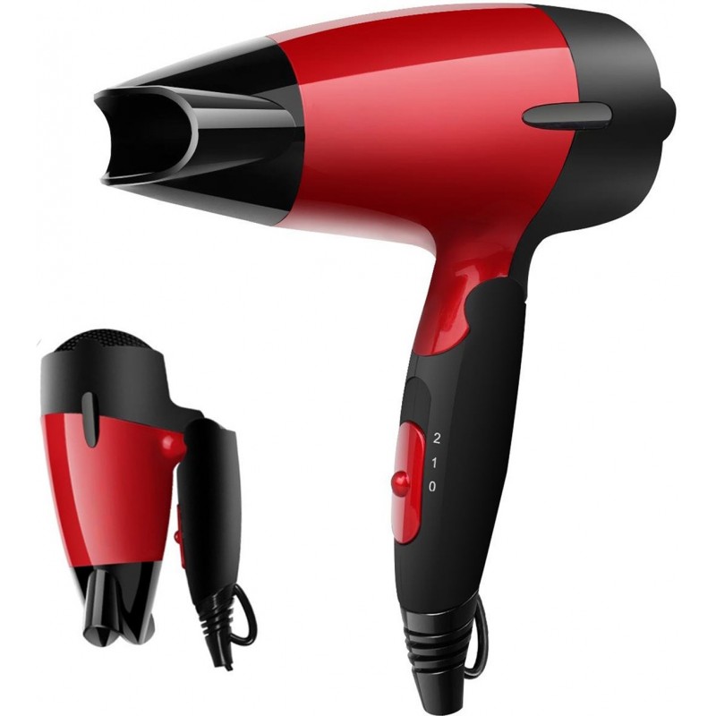 13,95 € Free Shipping | Personal care 1400W 23×14 cm. Portable travel hair dryer. Folding handle. 2 speeds. temperature setting ABS and Polycarbonate. Red Color