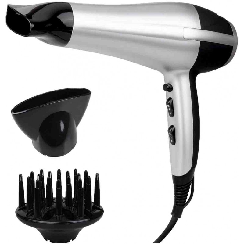 19,95 € Free Shipping | Personal care 2200W 28×24 cm. Professional hair dryer. Includes diffuser and accessories ABS and Polycarbonate. Silver Color