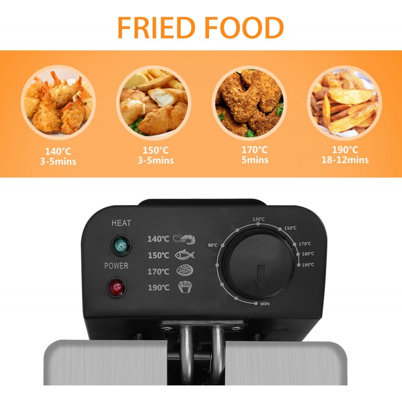 51,95 € Free Shipping | Kitchen appliance 2200W 41×23 cm. Electric fryer. Anti-splash cover and adjustable temperature. Removable container for draining oil. 3 liters Stainless steel. Stainless steel Color