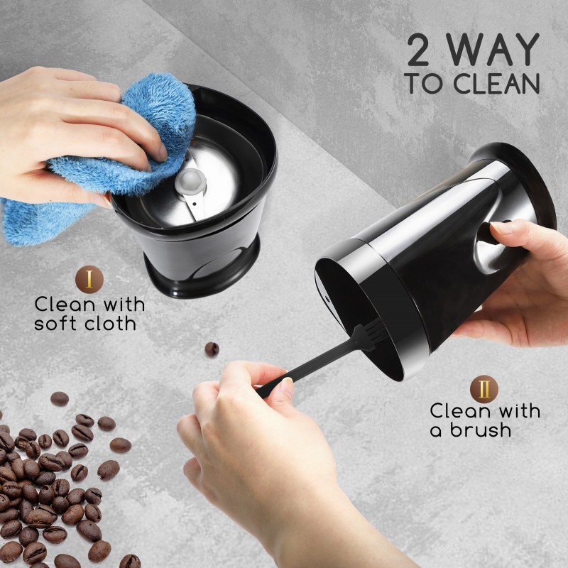 14,95 € Free Shipping | Kitchen appliance 150W 17×10 cm. Electric and compact grinder for coffee, spices, seeds or grains. stainless steel blades ABS and Stainless steel. Black Color