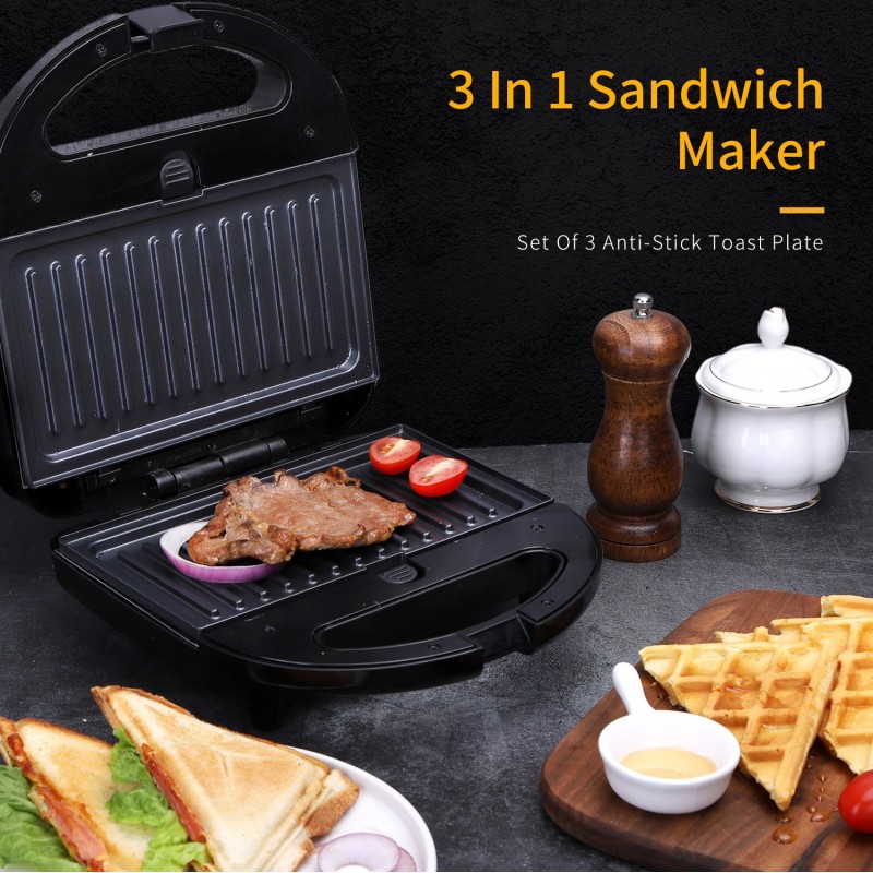 38,95 € Free Shipping | Kitchen appliance 750W 24×22 cm. 3 in 1 sandwich maker. Grill and waffles. Removable non-stick plates. Upright storage and cool-touch handle Black Color