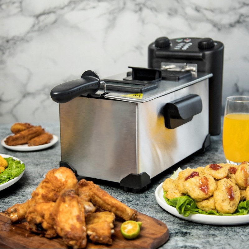 56,95 € Free Shipping | Kitchen appliance 2200W 43×23 cm. compact fryer Stainless steel. Stainless steel Color