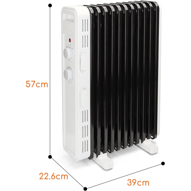 79,95 € Free Shipping | Heater 2300W 57×39 cm. Portable oil radiator. 11 elements. 3 power levels. Adjustable thermostat. rollover protection Steel. White and black Color