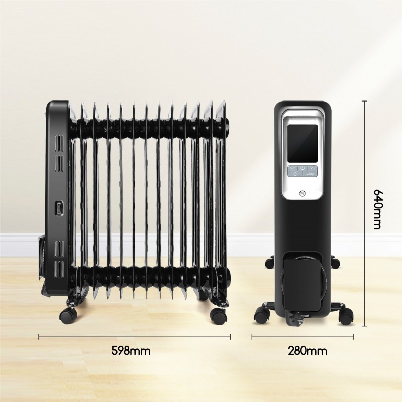 127,95 € Free Shipping | Heater 2500W 64×60 cm. Portable oil cooler with wheels. 13 elements. LED control screen. Remote control Steel. Black Color