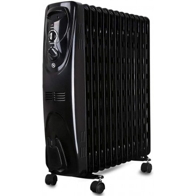 Heater 2500W 64×61 cm. Portable oil cooler with wheels. 13 elements. 3 power settings and thermostatic temperature control Steel. Black Color