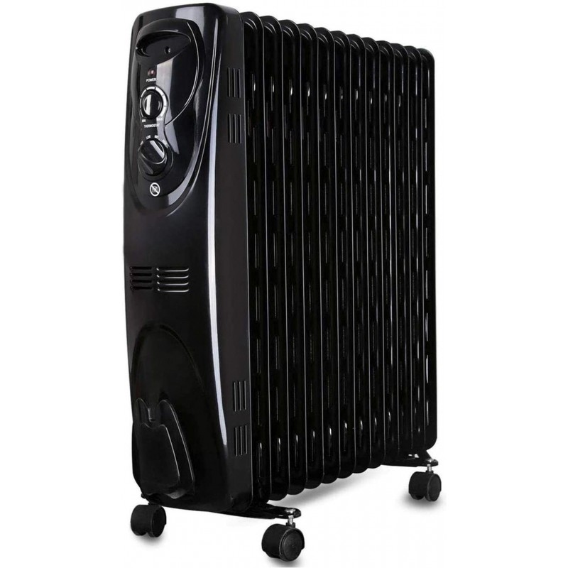 78,95 € Free Shipping | Heater 2500W 64×61 cm. Portable oil cooler with wheels. 13 elements. 3 power settings and thermostatic temperature control Steel. Black Color