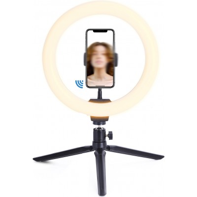Lighting fixtures 12W Round Shape Ø 26 cm. Facial LED lighting for close-up. LED ring light with tripod. Remote control. Microphone. USB connection ABS and Polycarbonate. Black Color