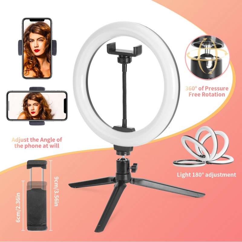 15,95 € Free Shipping | Lighting fixtures 12W Round Shape Ø 26 cm. Facial LED lighting for close-up. LED ring light with tripod. Remote control. Microphone. USB connection ABS and Polycarbonate. Black Color