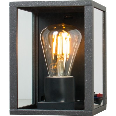 Aplique de pared exterior 60W Forma Rectangular 24×22 cm. Lámpara de exterior Aluminio y Vidrio. Color negro