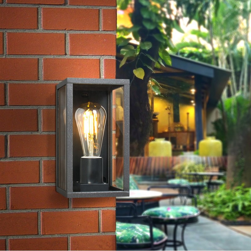 19,95 € Free Shipping | Outdoor wall light 60W Rectangular Shape 24×22 cm. outdoor lamp Aluminum and Glass. Black Color