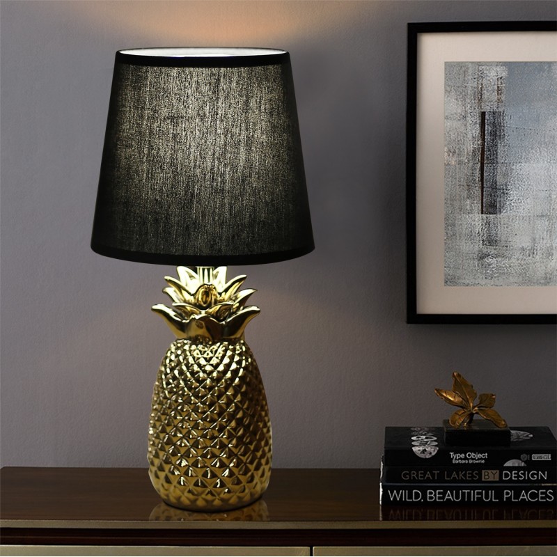 22,95 € Free Shipping | Table lamp 40W 36×17 cm. LED Bedside Lamp. Fabric Screen Retro and vintage Style. Ceramic. Golden and black Color