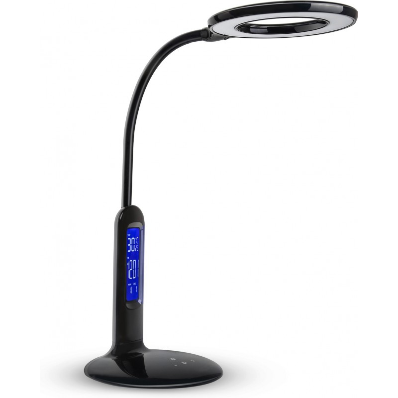 34,95 € Free Shipping | Desk lamp 7W 28×16 cm. LED touch lamp. LCD screen. Calendar, temperature and alarm. 5 intensity levels. 2 lighting modes Polycarbonate. Black Color