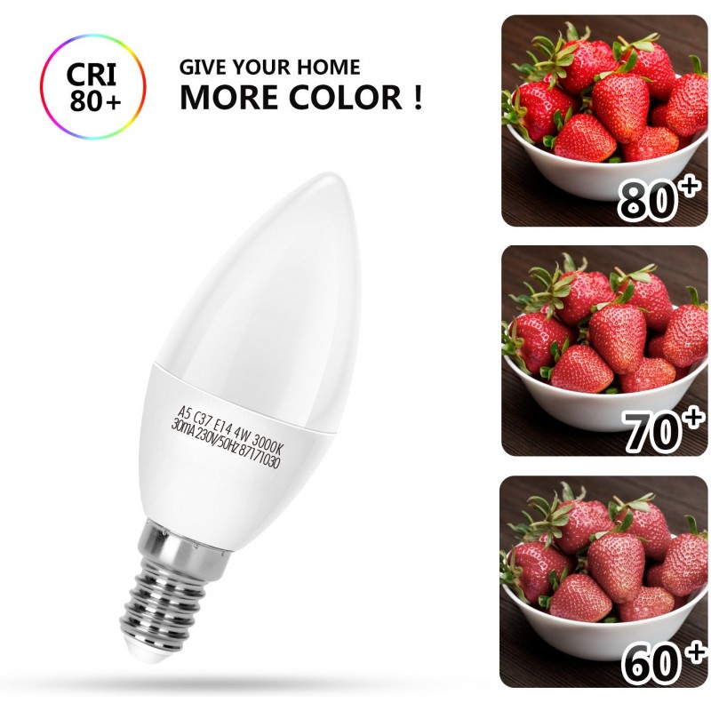 5,95 € Free Shipping | 5 units box LED light bulb 4W E14 LED C37 3000K Warm light. Ø 3 cm. LED candle White Color