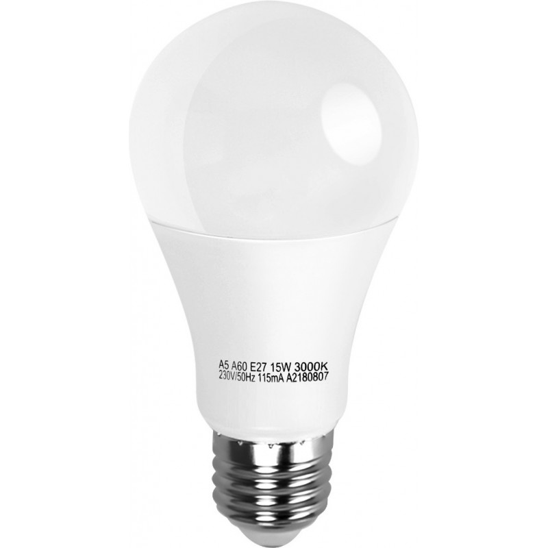 14,95 € Kostenloser Versand | 5 Einheiten Box LED-Glühbirne 15W E27 LED A60 3000K Warmes Licht. Ø 6 cm. PMMA und Polycarbonat. Weiß Farbe