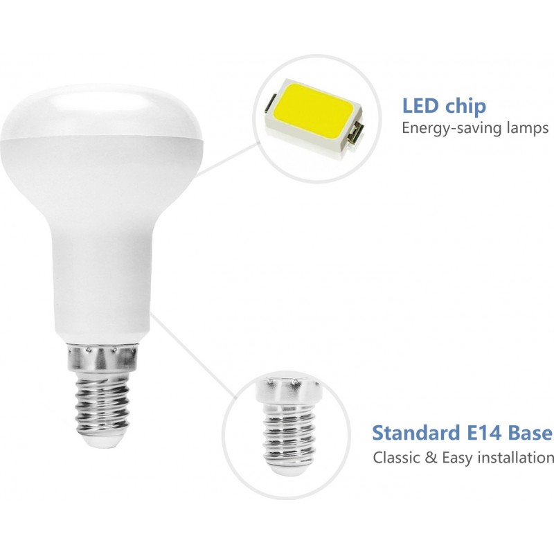 11,95 € Free Shipping | 5 units box LED light bulb 7W E14 LED R50 Ø 5 cm. Aluminum and Plastic. White Color