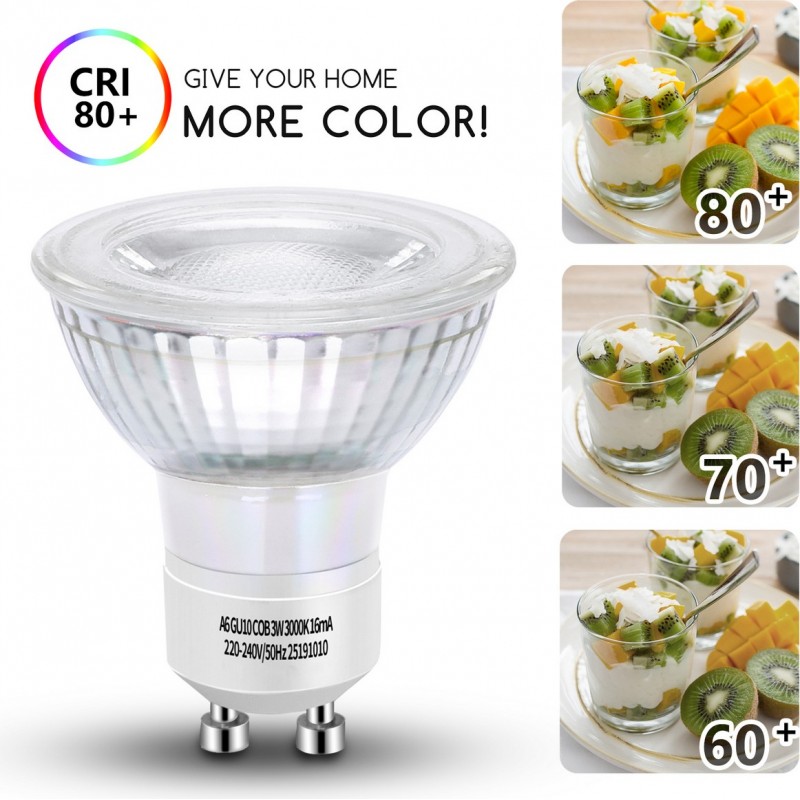 12,95 € Free Shipping | 5 units box LED light bulb 3W GU10 LED 3000K Warm light. Ø 5 cm. Crystal
