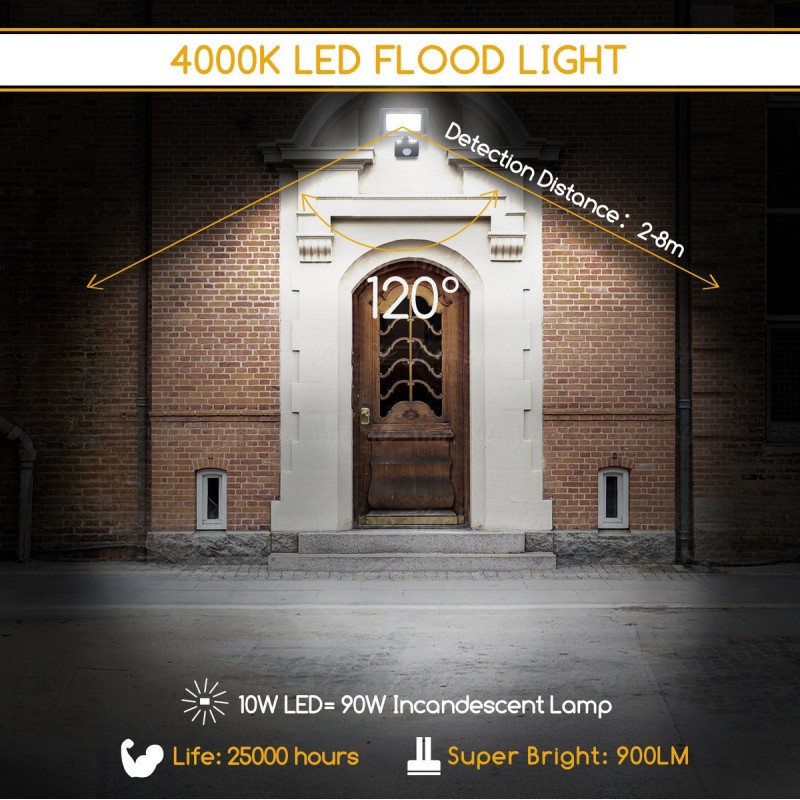 12,95 € Free Shipping | Flood and spotlight 10W 4000K Neutral light. 15×13 cm. Super bright LED spotlight. Motion sensor. Waterproof Aluminum and Glass. Black Color